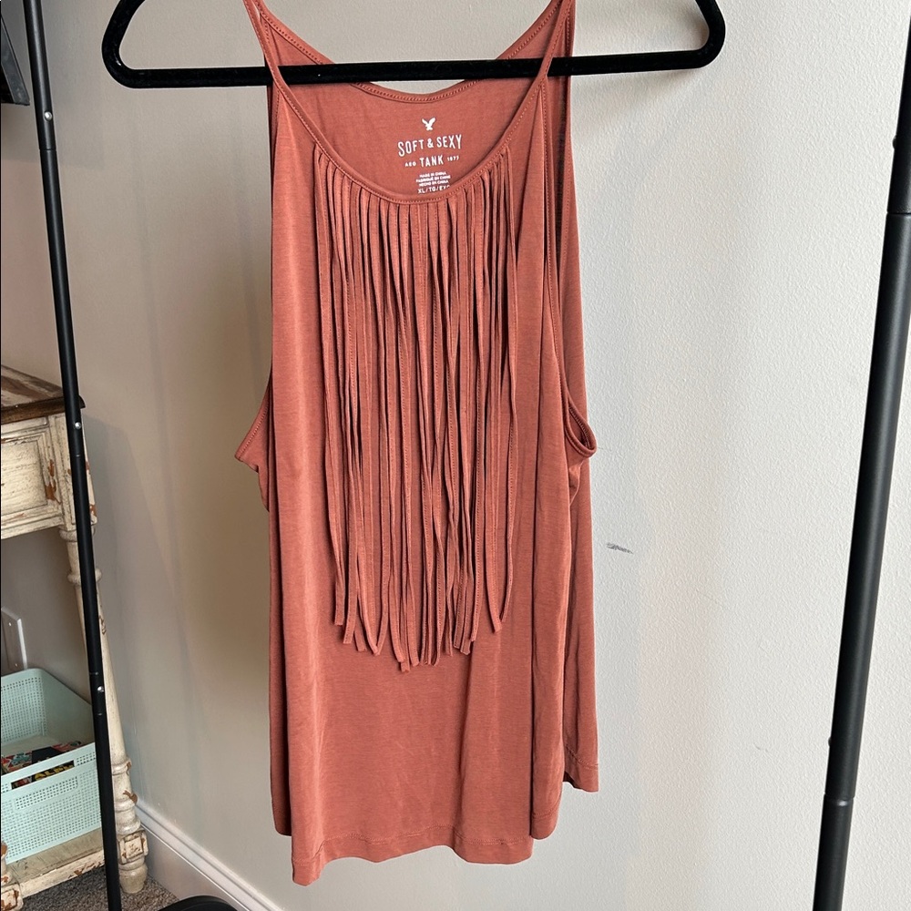 American Eagle Outfitters Soft & Sexy Fringe Tank Top - Rust